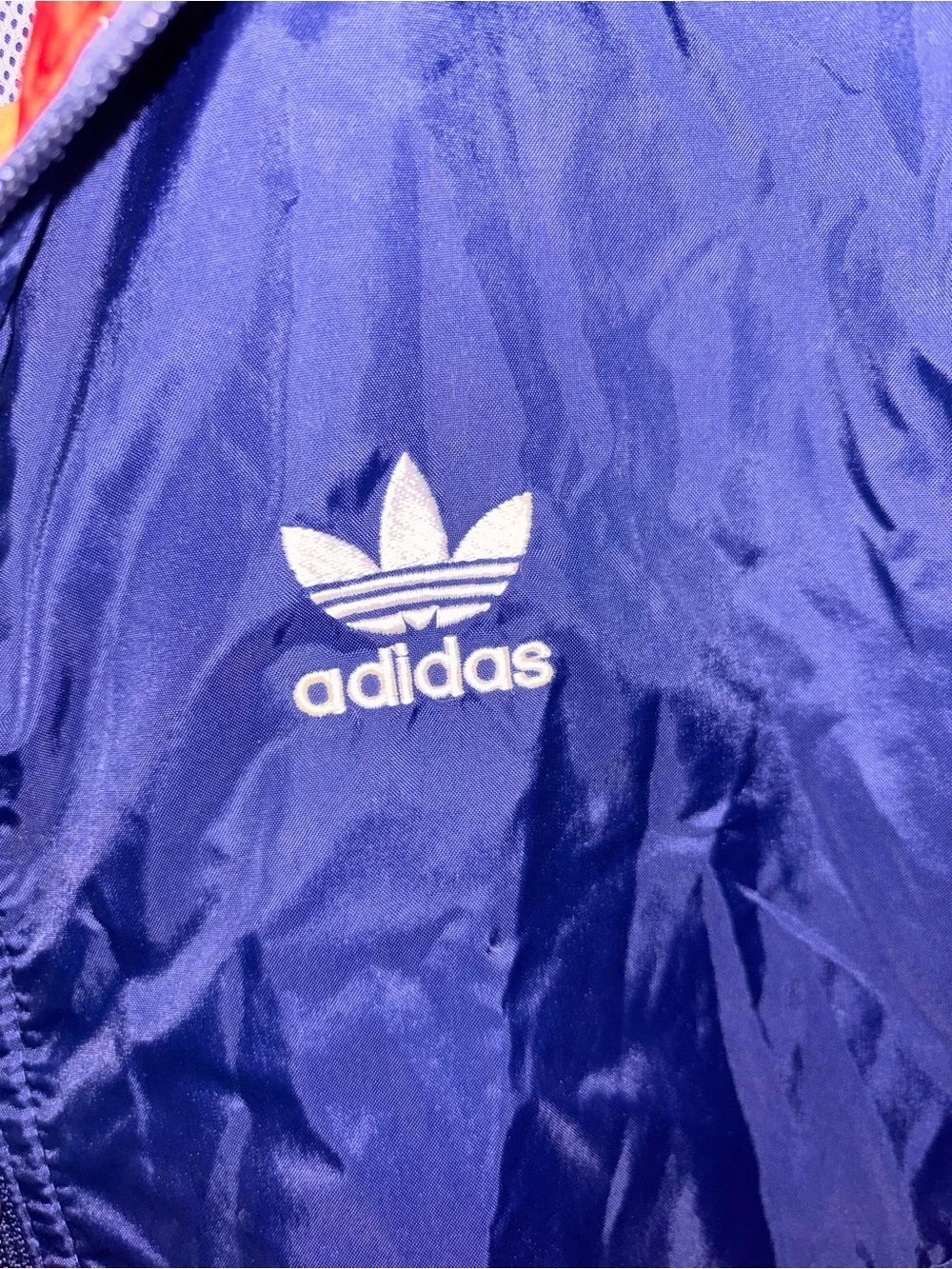 Vintage Adidas Originals Trefoil Windbreaker Jacket Hooded Red Blue XL